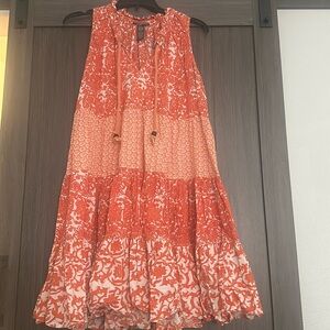 Euc Chelsea&Theodore Sleeveless Ruffle Tie Neck Dress In Coral Floral Print 1x